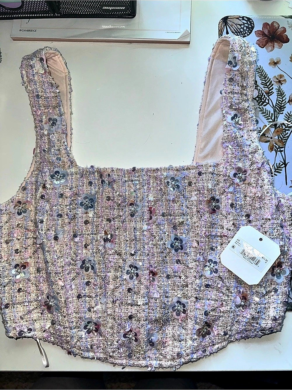 Aritzia Contour Corset Floral Sequin Crop Top Size M